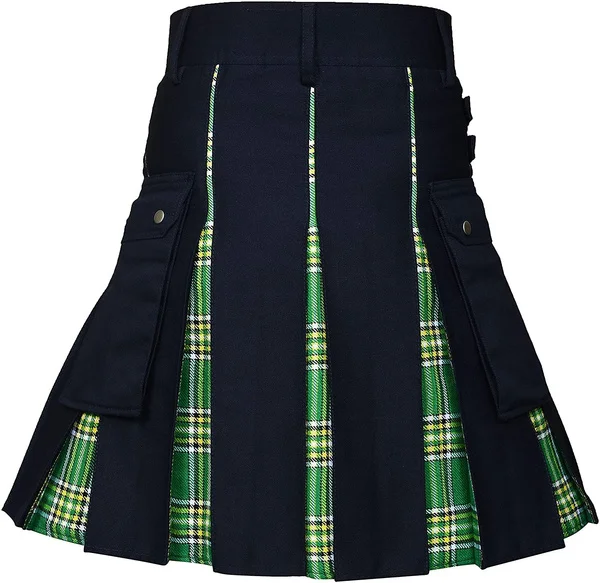 Kilts dla mężczyzn, zestaw narzędzi, 100% dżinsy bawełniane hybrydowy Kilt, nowoczesne pole plisowana Tartan tradycyjne męskie Kilt