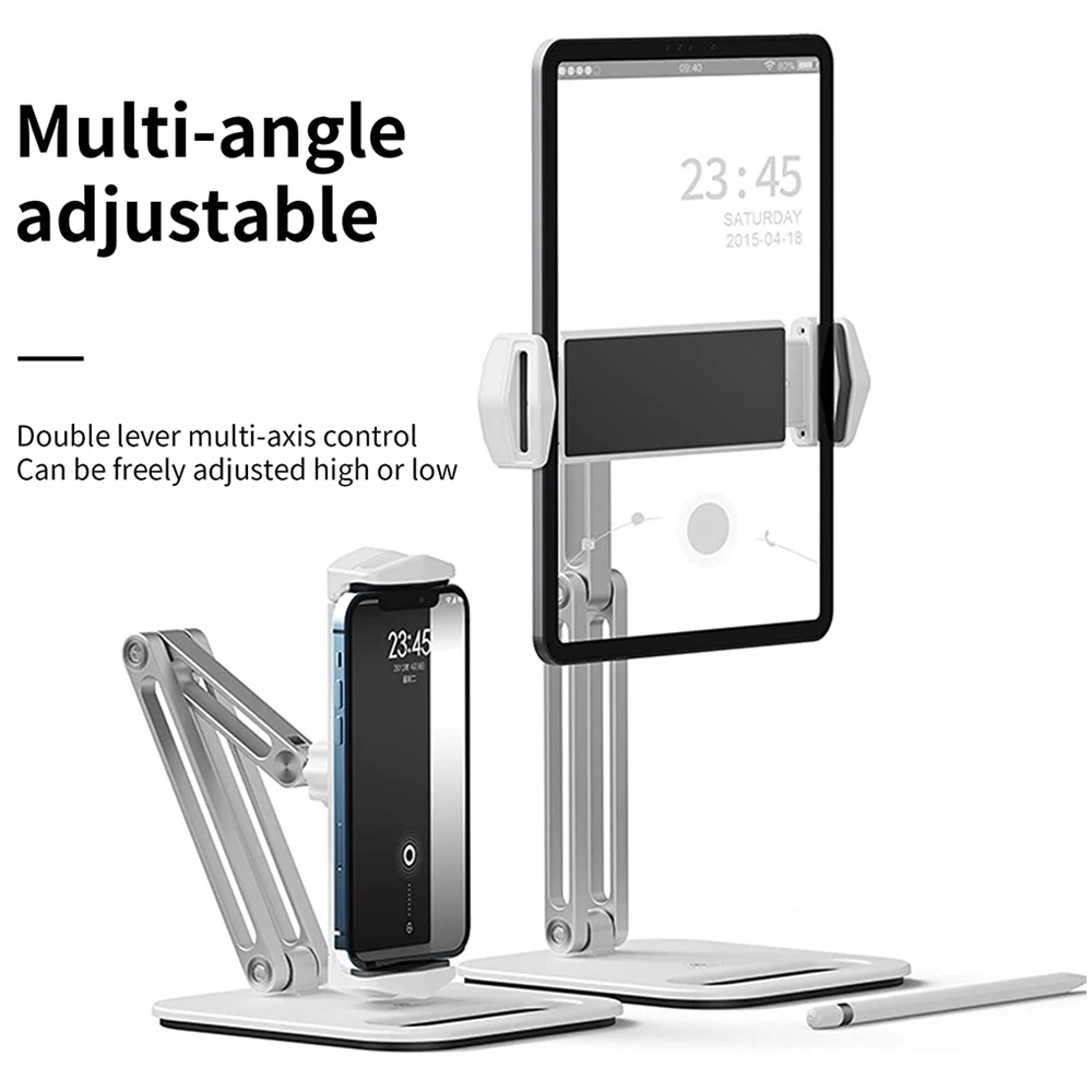 Imagem -03 - Liga de Alumínio Ajustável Braço Longo Tablet Stand Suporte Dobrável para Ipad Ergonômico Rotativo Braçadeira do Telefone Suporte de Montagem