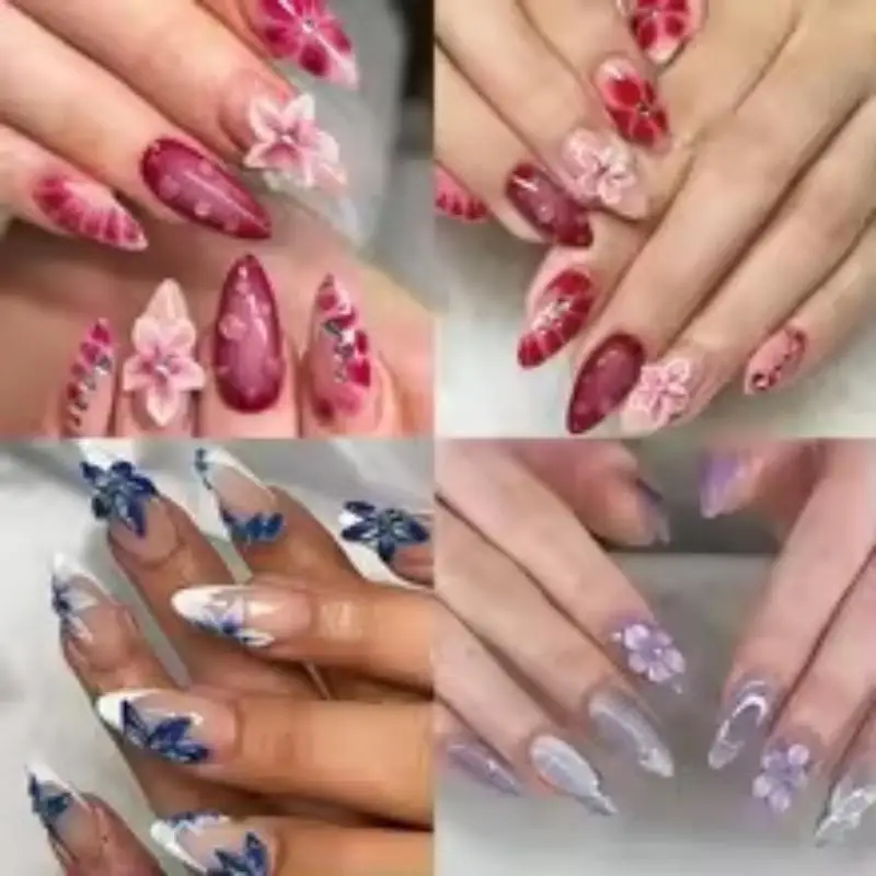 L3D Spring Flower Nail Silicone Nail Carving Mold Lily Hibiscus Resin Design Nail Art Print Stencils DIY Manicure Mold Tools