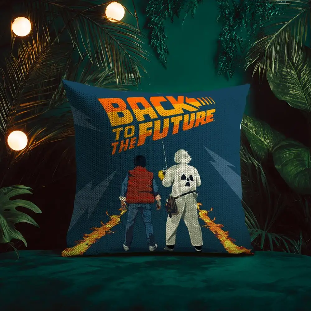 فيلم B-العودة إلى المستقبل غطاء الوسادة كيس وسادة من الكتان الطبيعي على الوجهين طباعة أريكة الزخرفية المخدة ديكور المنزل هدية #2