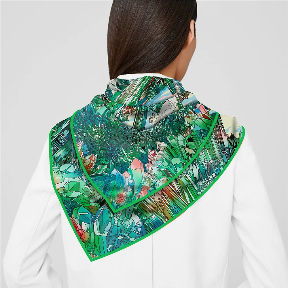 90cm Crystal Valley Horse Twill Silk Scarf Shawl Brand Square Scarf Women Hijab Luxury Bandana Fashion Neckerchief Head Scarf