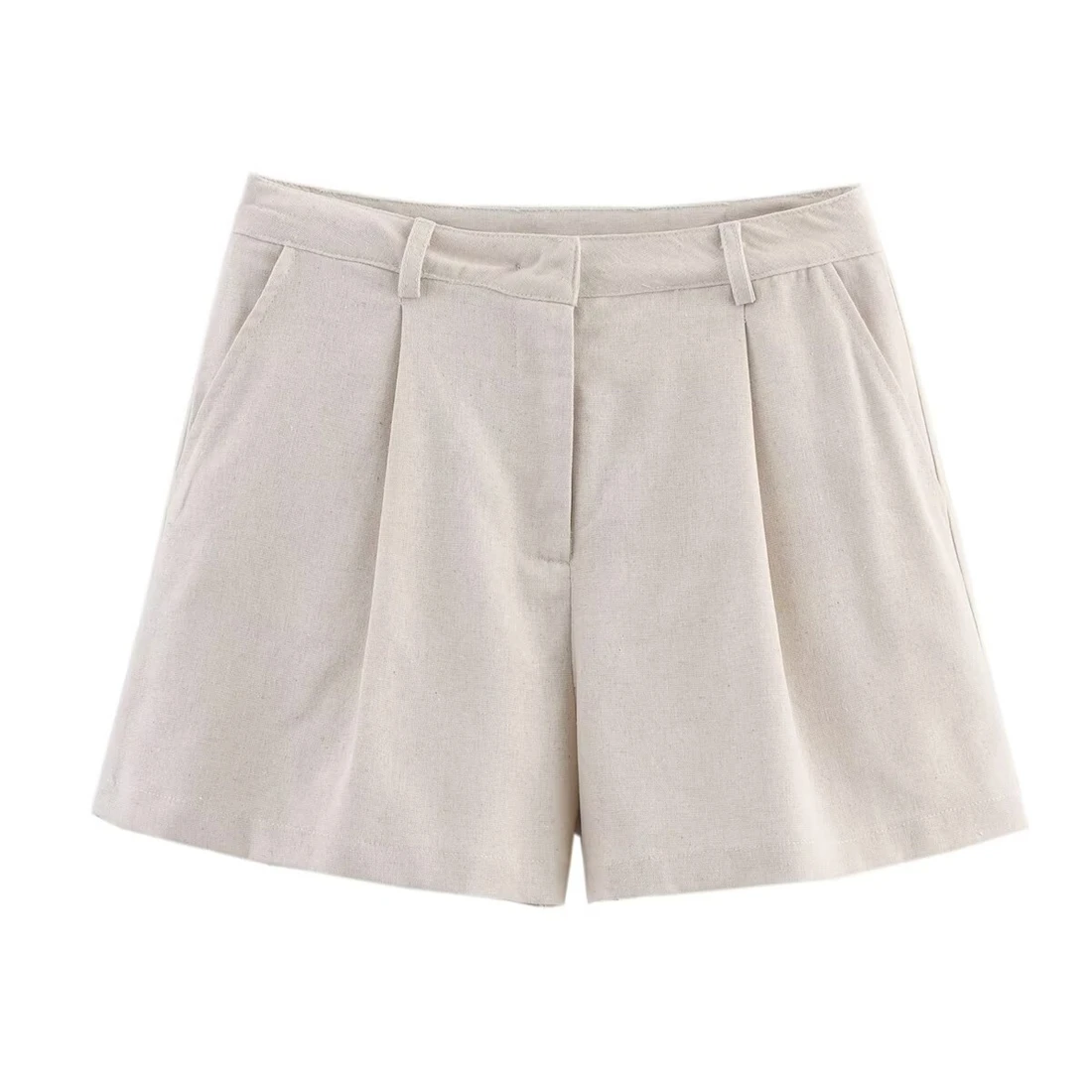 ชุดเซ็ตเสื้อกั๊กผ้าลินินผสมสีพื้นสำหรับผู้หญิง กางเกงขาสั้นเอวสูงทรงหลวมสบายๆ แฟชั่นลำลอง