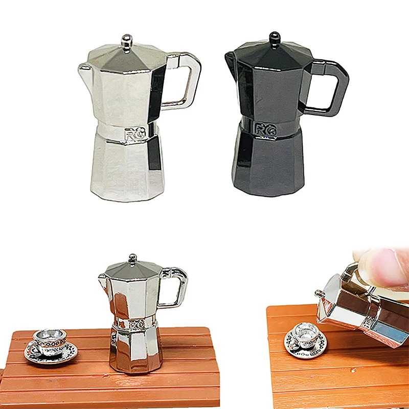 1:12 Dollhouse Miniature Coffee Pot Metal Kettle Moka Pot Kitchen Home Model Decor Toy Doll House Accessories