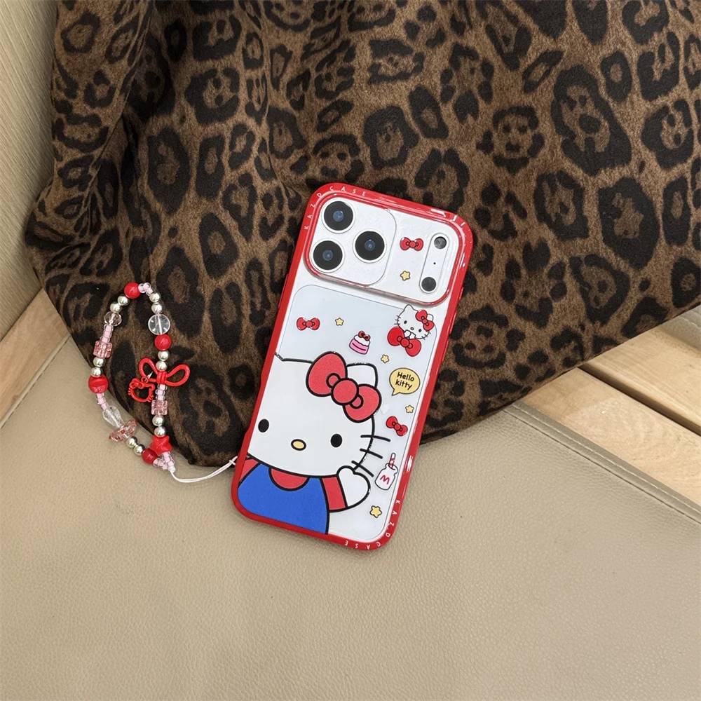 

Cute Lines Hellokitty Silicone Phone case for iPhone 17 Pro 13 14 15 16 Pro Max Fundas cartoon Cases Shockproof Cover With Chain