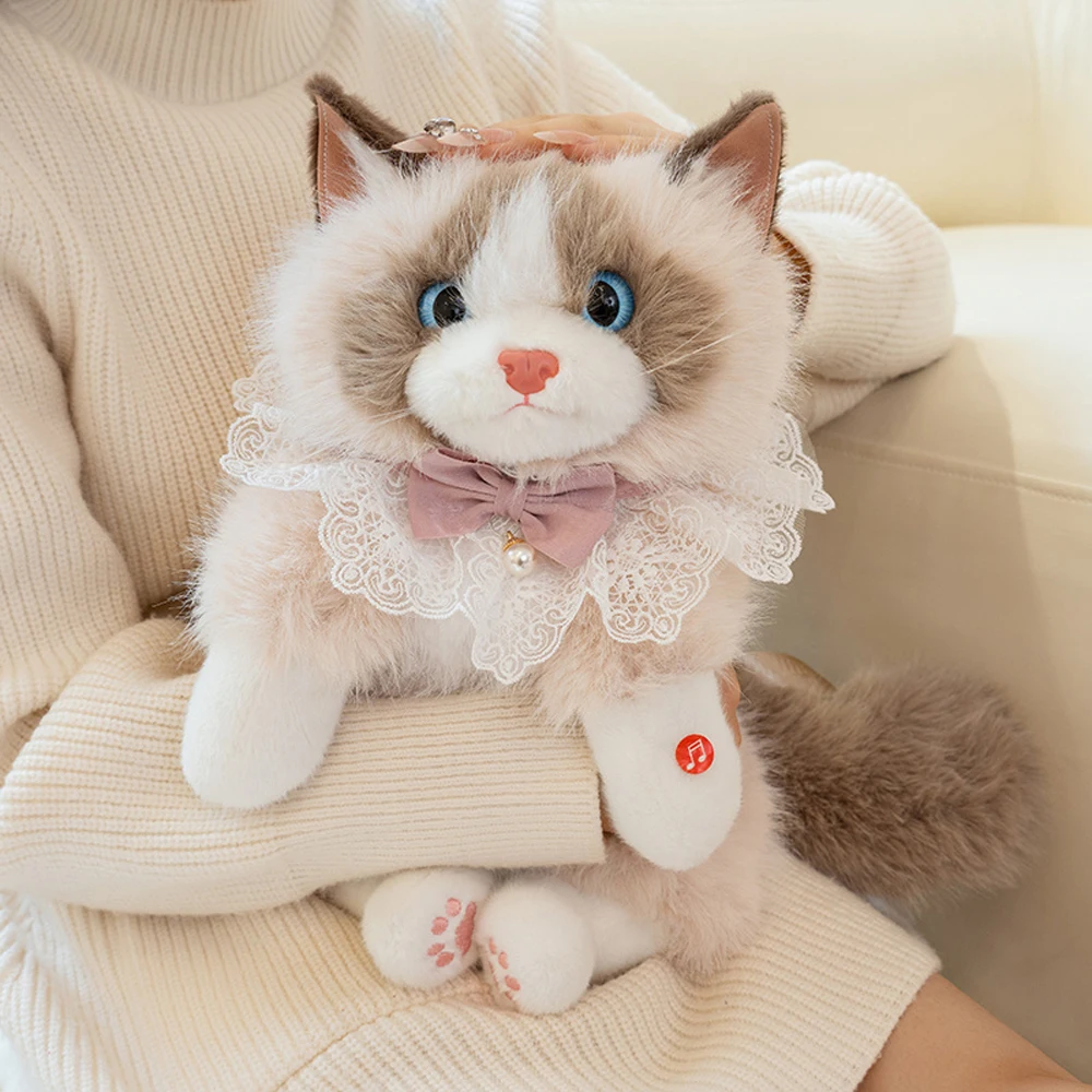 Sac à dos Ragdoll pelucheux mignon, sac chat Ragdoll gris, jouets en peluche, sac à bandoulière chat Kitty noir, cadeaux fonctionnels en peluche pour anniversaire