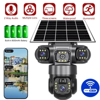 Cámara Solar WiFi, 3 lentes, 3 vídeo de monitoreo V380 Pro, cámaras PTZ alimentadas por Solaire de 15MP, Monitor de vigilancia IP impermeable para exteriores