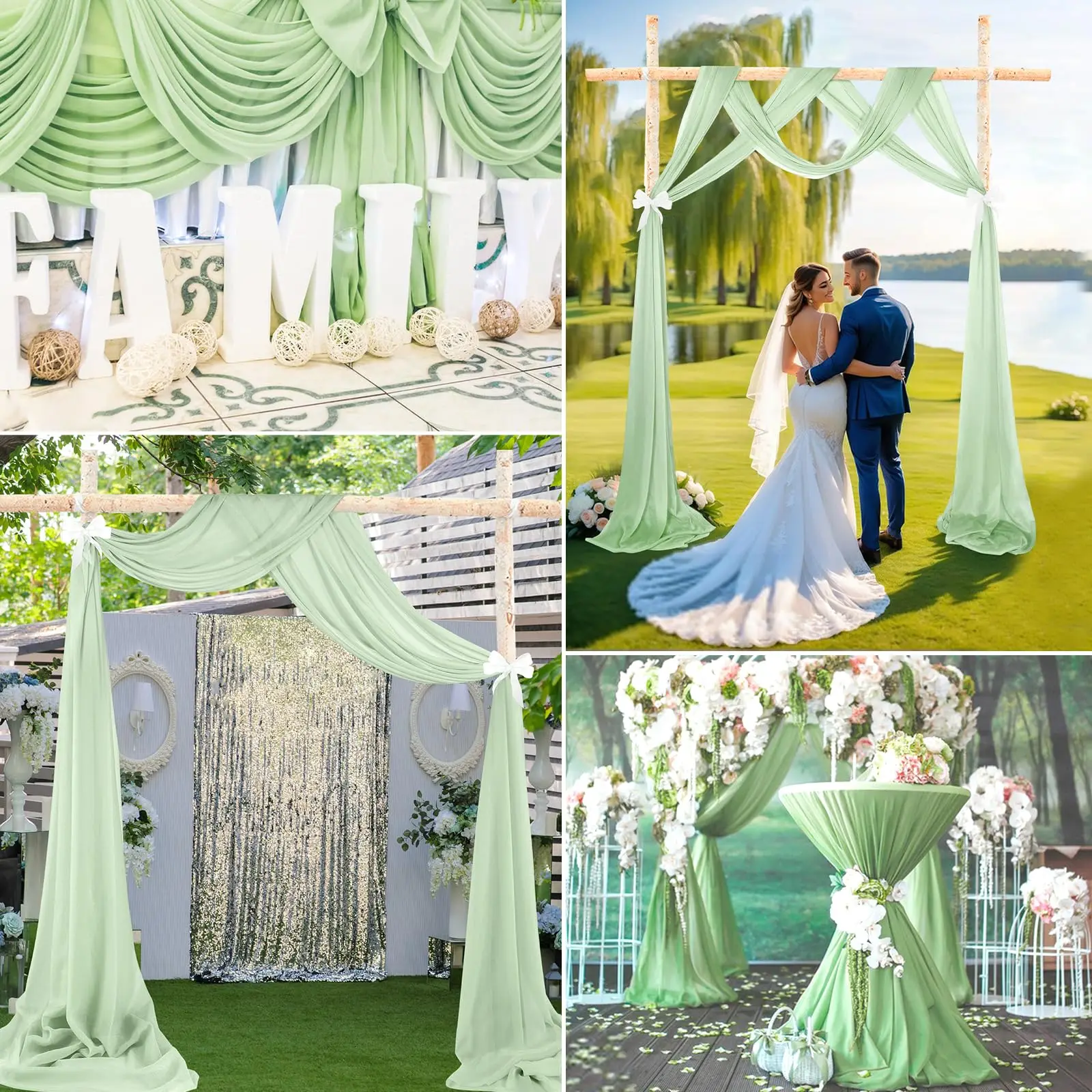 ستائر قوس شيفون لزينة حفل الزفاف والاستقبال ستائر قماش شفافة باللون الأخضر المريمية لمرحلة الحفلات وحفلات الزفاف #2