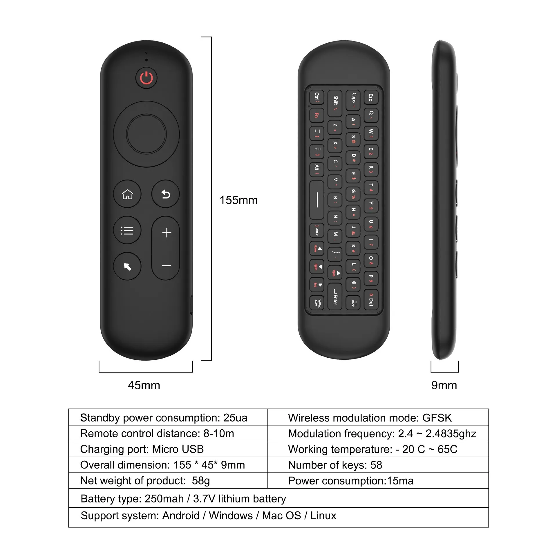 Hannord M5 BT5.2 Telecomando Tastiera Bluetooth 2.4G Wireless Air Mouse Giroscopio 7 Colori Retroilluminazione per PC Laptop Android TV