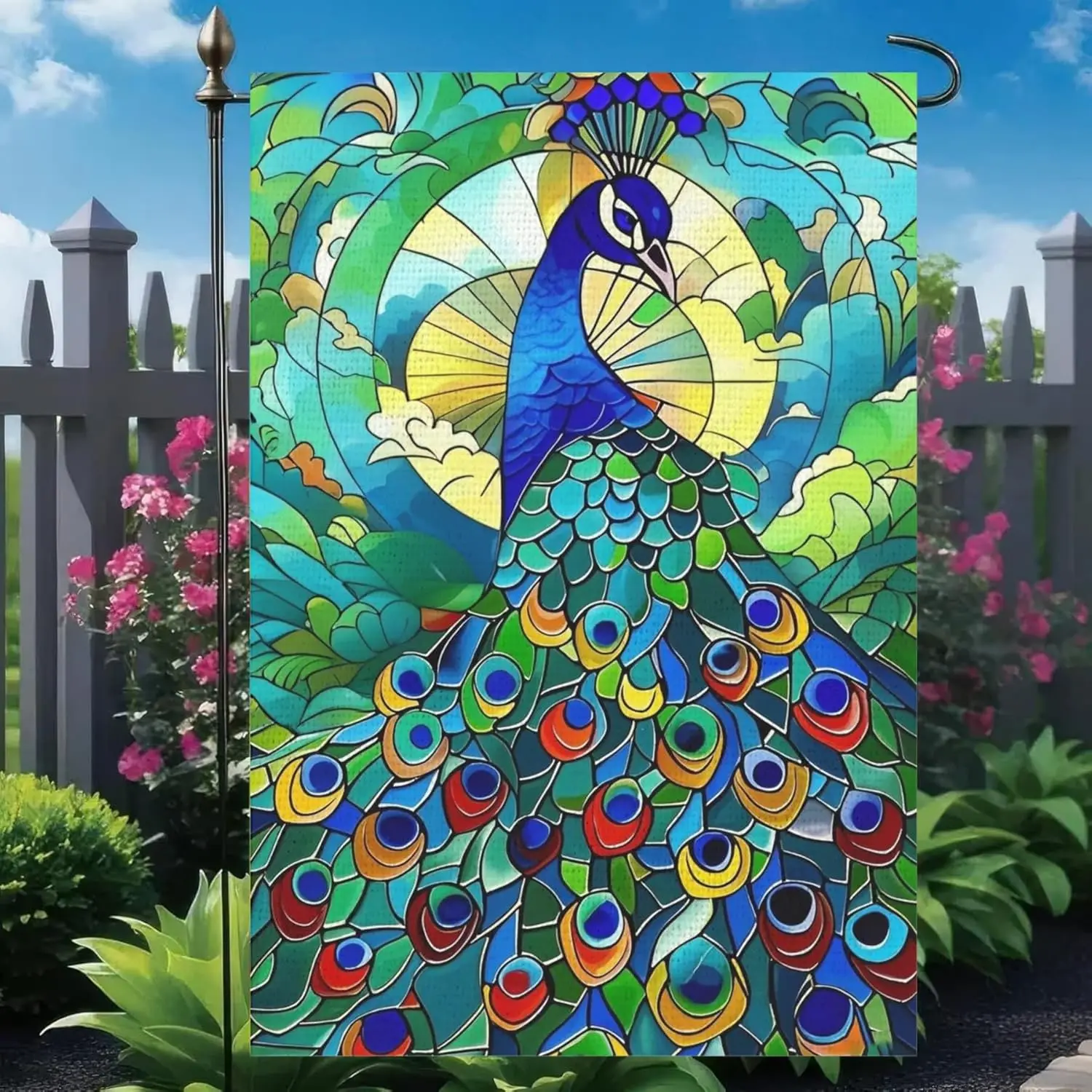 Bandera de jardín de pavo real de 12x18 pulgadas, banderas decorativas de lino para patio pequeño, verticales, de doble cara, para exteriores, resistentes a la decoloración, XXP