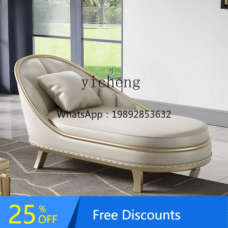 

LYY Solid Wood Chaise Longue Leather Top Layer Leather Living Room Taifei Leather Recliner Single Sofa
