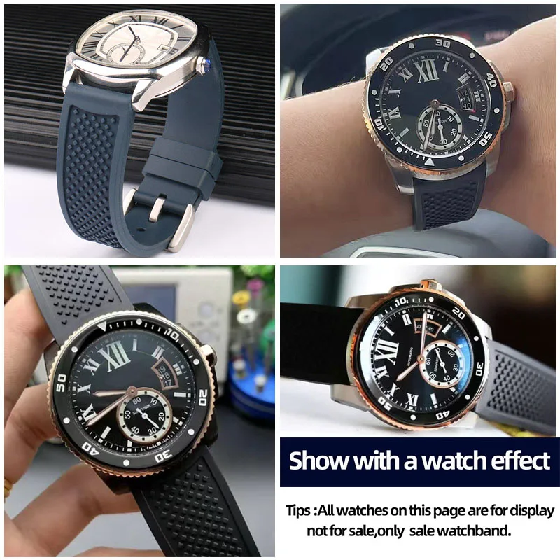 Fluororubber Watch Strap 23mm 24mm Compatible For Cartier Calibre London Tank W7100 Series Watchband Durable Rubber Watch Strap