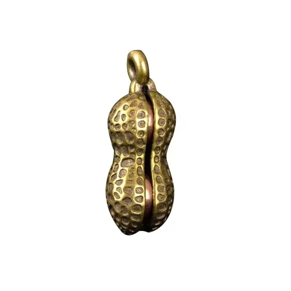 Creative Vintage Brass Frog Statue Solid Biomimetic Design Peanut Pendant Charm Mini Size Brass Peanut Sculpture DIY Pendant