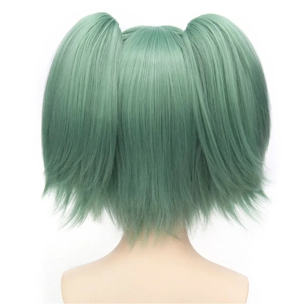 Assassination Classroom Kayano kaade pelucas de pelo verde corto para Cosplay de Halloween con 2 coletas