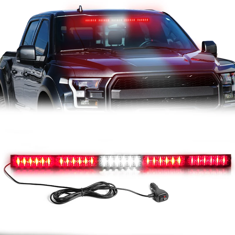 30LED Car Windshield Warning Lamp Bar 12V Emergency Strobe Flashlight Traffic Police Light Red Blue Yellow White For Trucks Auto