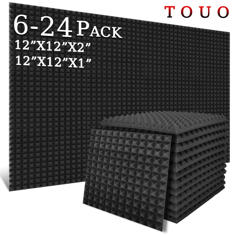 TOUO 6/12/24 Pcs Pyramid Acoustic Foam Sound Absorbing Studio Acoustic Treatment Noise Insulation For Walls Acoust Insulation