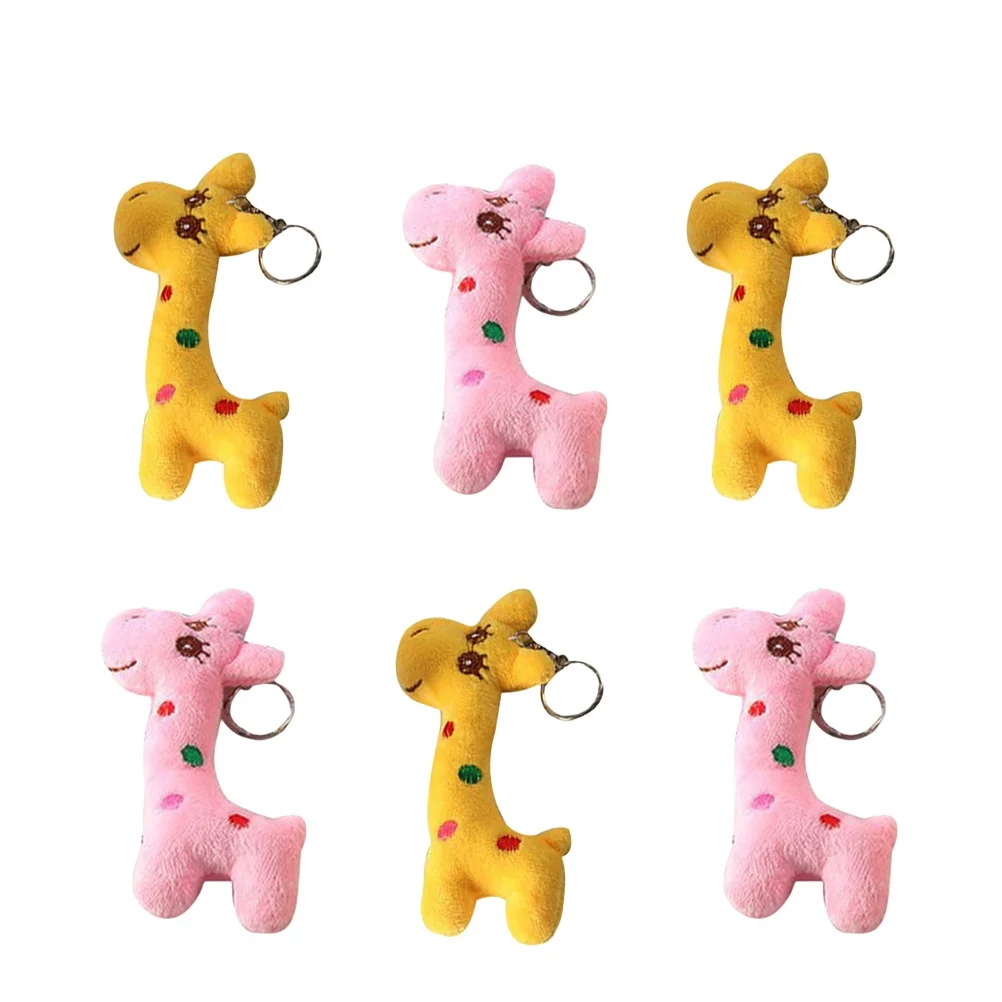 6 pezzi mini portachiavi giraffa ripiena pendenti occhi rotondi viso luminoso squisite decorazioni carine per zaini borse da festa