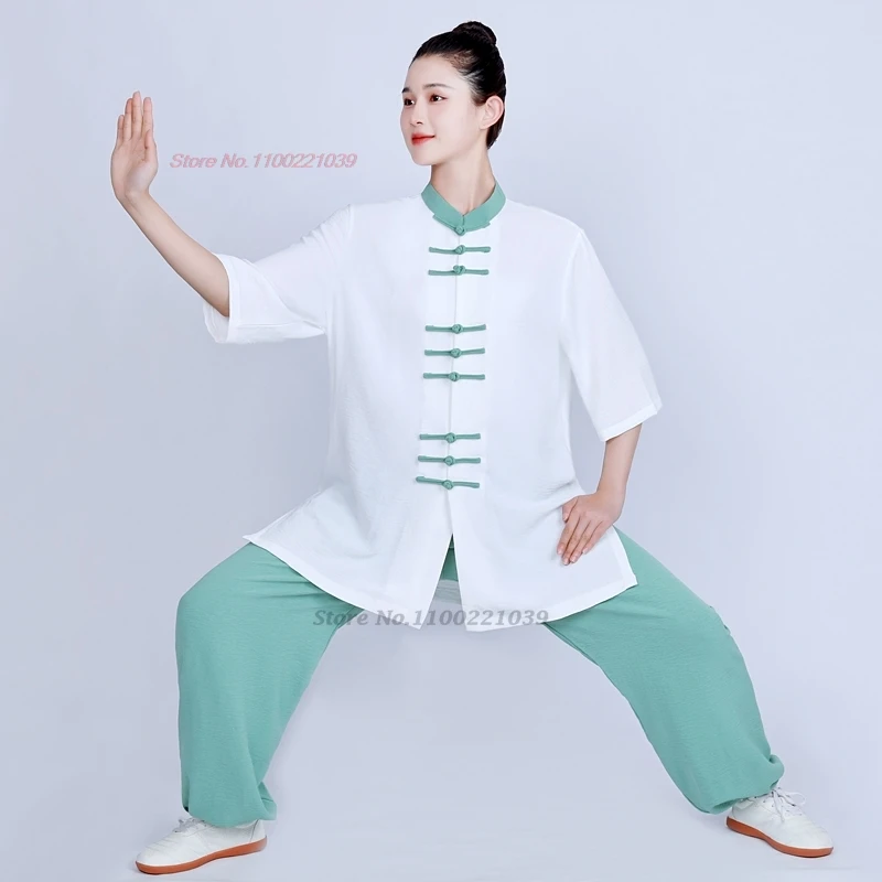 

2024 chinese tai chi uniform traditional breathable cotton linen martial arts exercise training wingchun kungfu outdoor sports