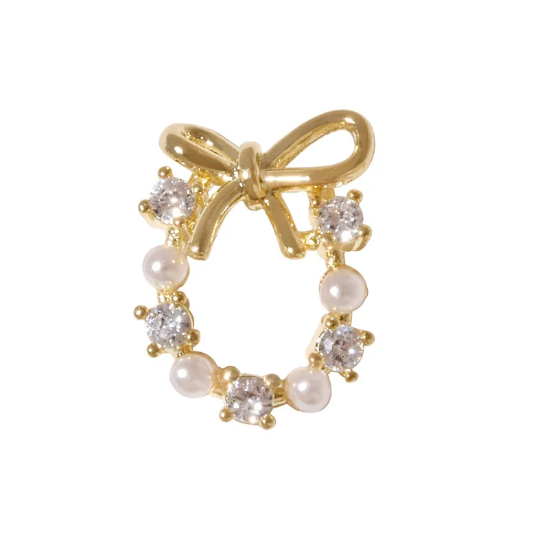 5pcs Luxury Zircon Christmas Wreath 3D Jewelry Crystal Pearls For Nails Rhinestone Charm Nail Tip Nail Art Decoration image 6
