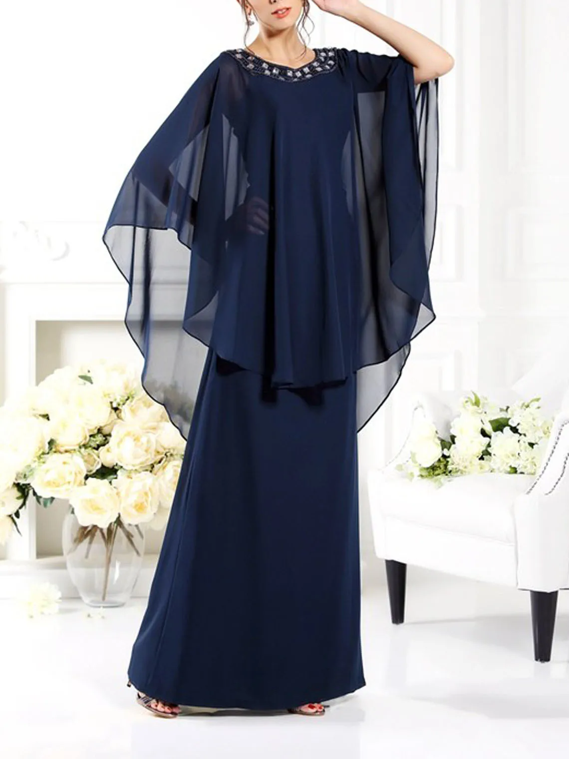 

Fashions Elegant A-Line Mother of the Bride Dress Chiffon Sequins Scoop Neck 3/4 Sleeves Floor-Length Dress 2025 free customized