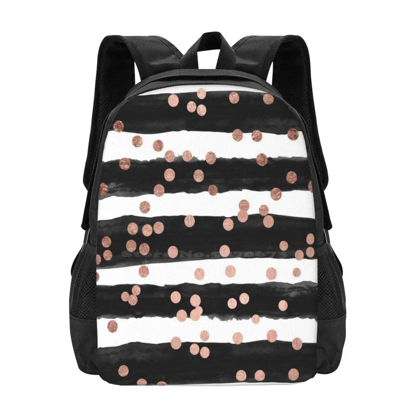 Girly Rose Gold Confetti Black Watercolor Stripes Hot Sale Backpack Fashion Bags Rose Gold Confetti Black Watercolor Stripes