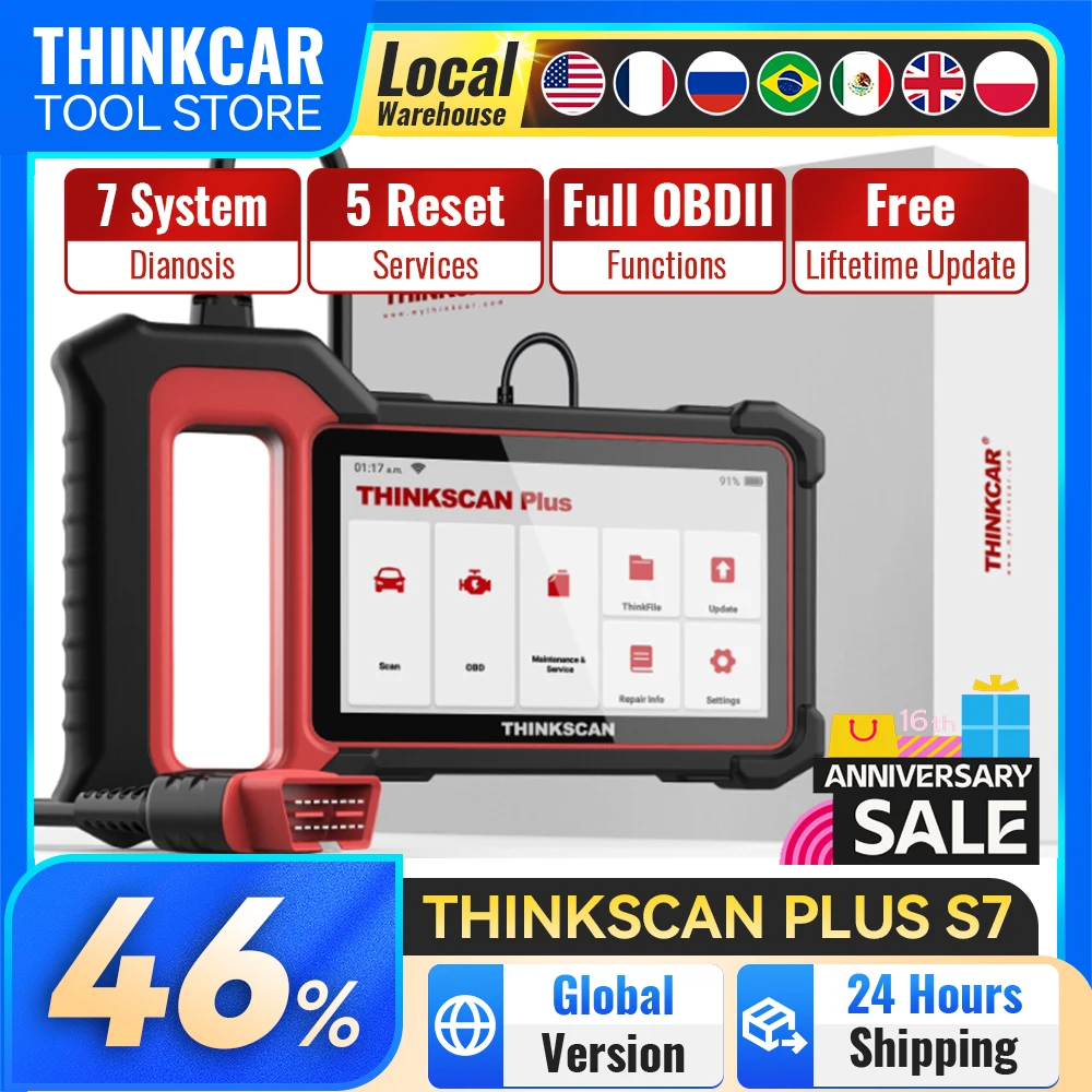 

Диагностический сканер Thinkcar Thinkscan Plus S7 для двигателя, ABS, трансмиссии, BCM, AC, IC систем, OBD2, с 5 функциями сброса, автомобильный сканер