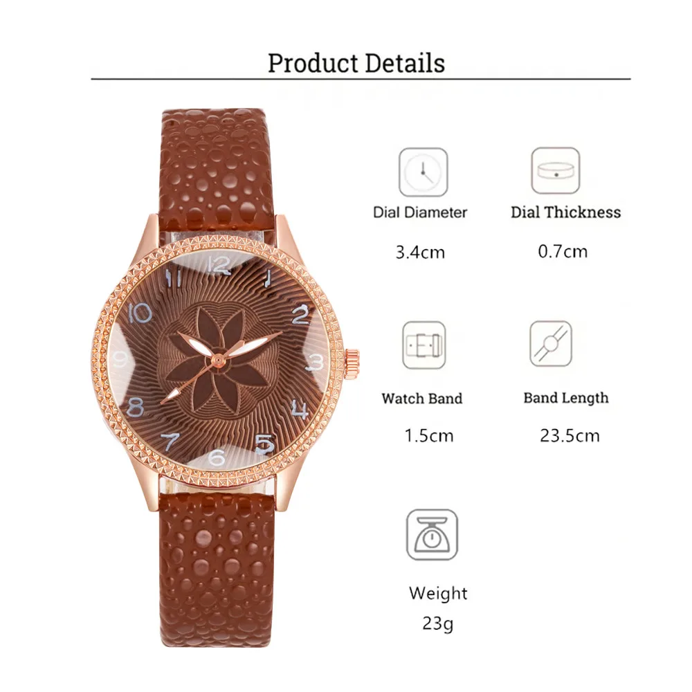 Mujeres 2023 Nueva Marca Simple Flores Retro Puntero Diseño Relojes de cuarzo Moda Cuero Marrón Señora Regalo Reloj Relojes de pulsera