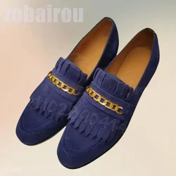 Gold Chain Blue Tassels Decor Penny Loafers Fashion Slip On Men Shoes Luxurious Handmade Party Banquet Dating Men Casual Shoes