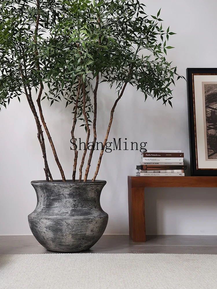 SM wabi-sabi wind floor-to-ceiling flower pot  home cement flower vessel clothing homestay vintage ornaments
