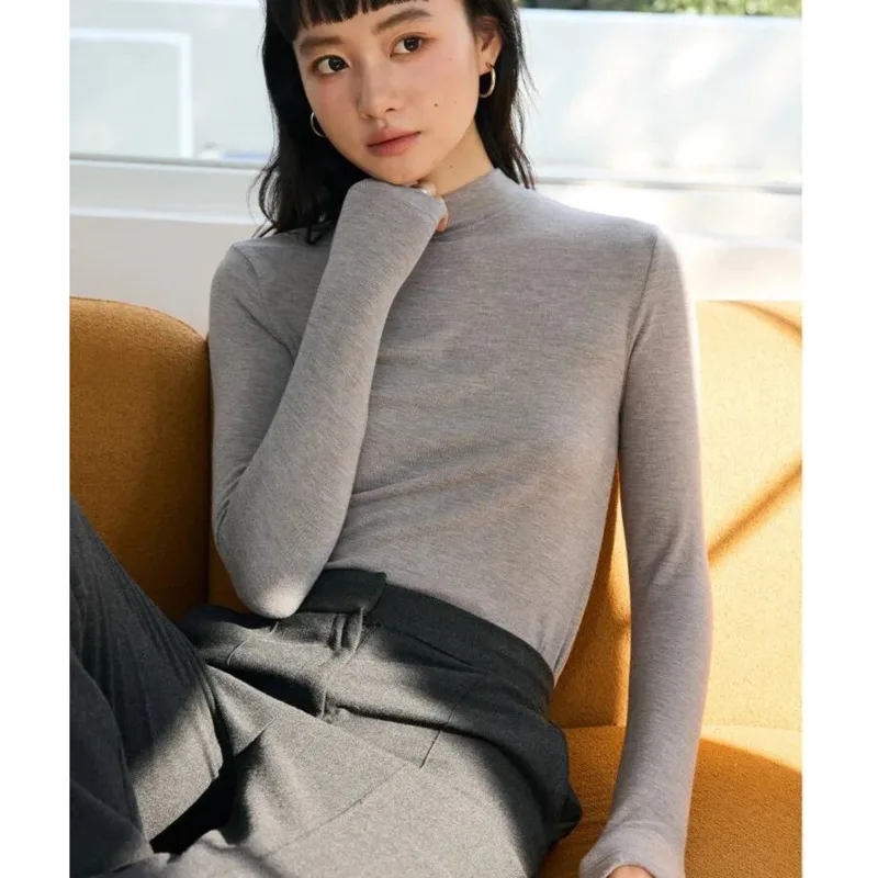 

Half High Collar Wool Bottoming T-shirt,Autumn Winter Warm Soft Slim Solid Color Tops
