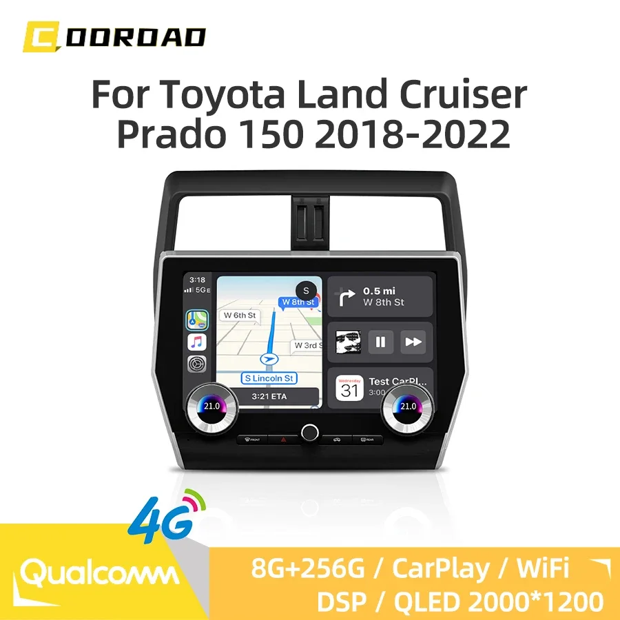 CarPlay Android 14.0 GPS 4G WiFi Bluetooth Multimedia Player RDS Stereo Car Radio For Toyota Land Cruiser Prado 150 2018-2022