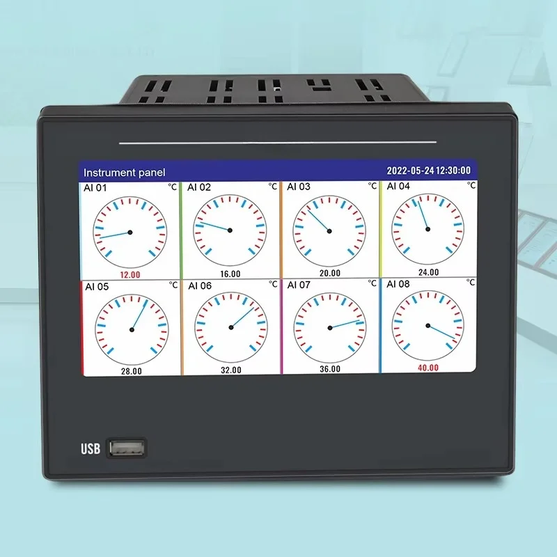 32-Channel paperless recorder with 7-inch color touchscreen display and USB port