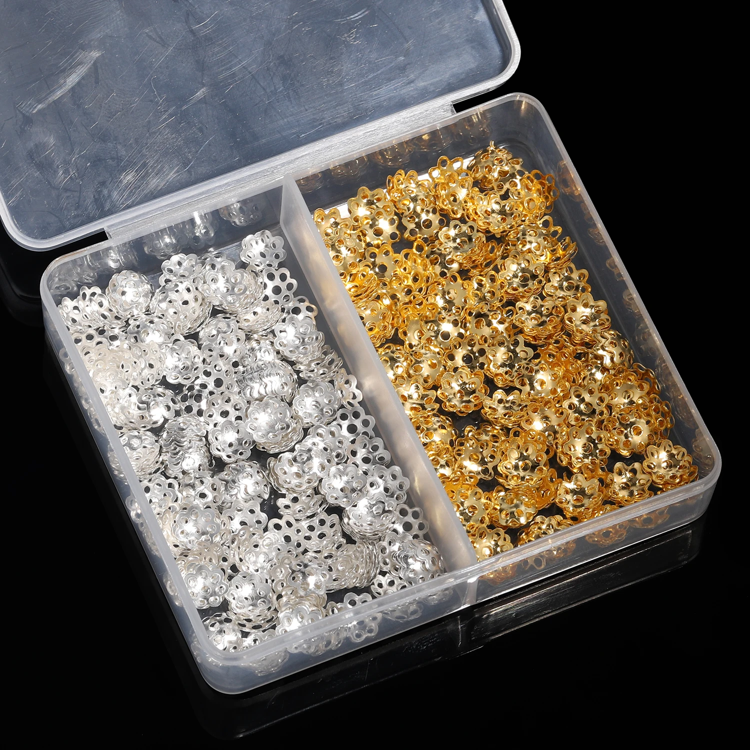 200/600pcs/box 6 9mm Golden Slivery Open Filigree Flower End Beads Cap Jewelry Making For Needlework Diy Handicrafts Accessories