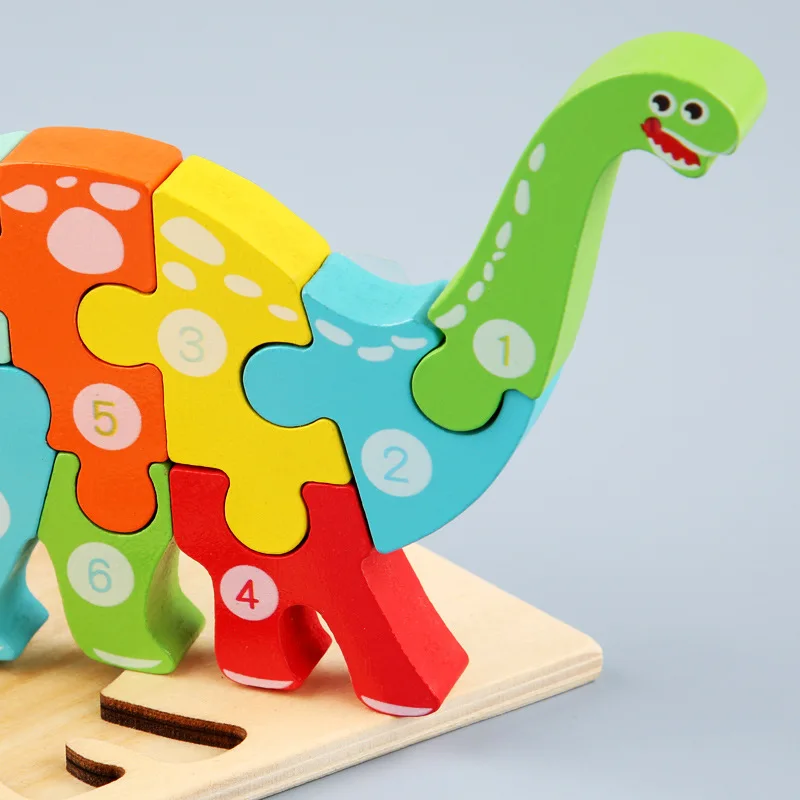 3D Holz Dinosaurier Puzzles Baby Pädagogisches Cartoon Tiere Frühes Lernen Intelligenz Puzzle Spiel Spielzeug Für Kinder