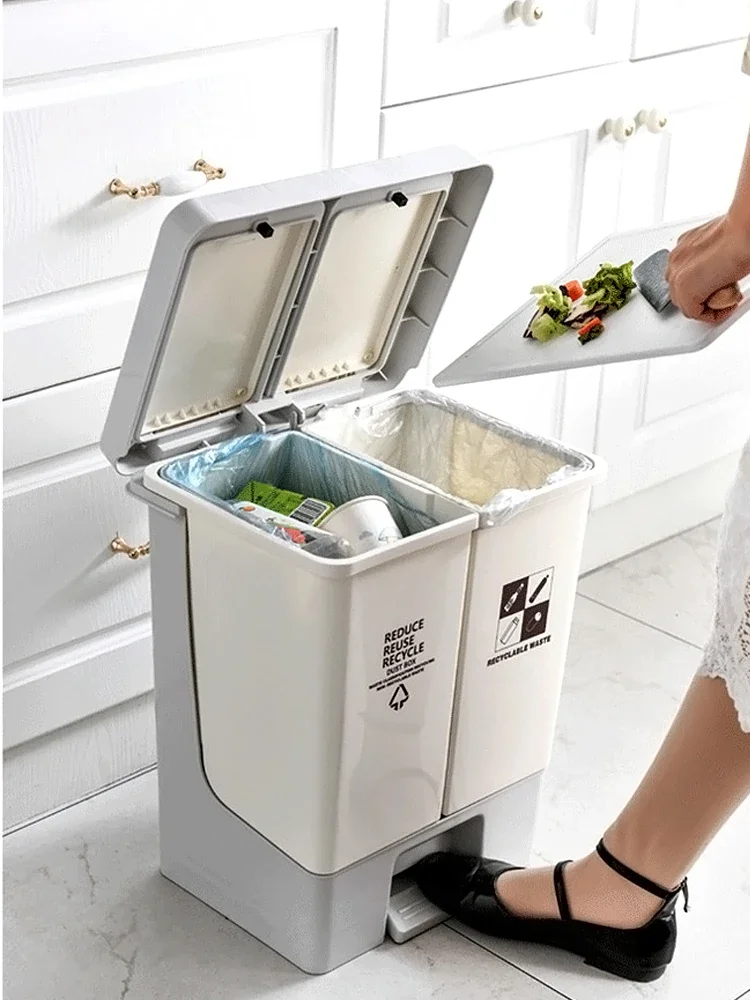 20L Classified Garbage Bin Household Living Room Dry Temperature Kitchen Large Foot Press with Lid Storage Bucket Kitchen Waste