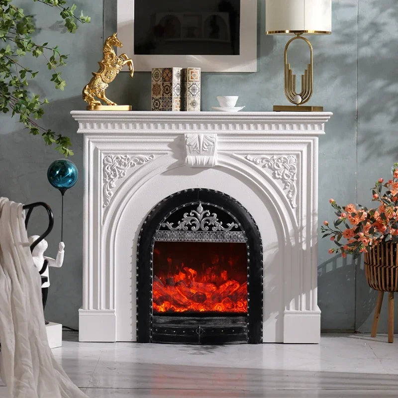 Simulation Flame White Fireplace European Style Living Room Wall Storage Cabinet B & B Villa Cream Style Curio Cabinet