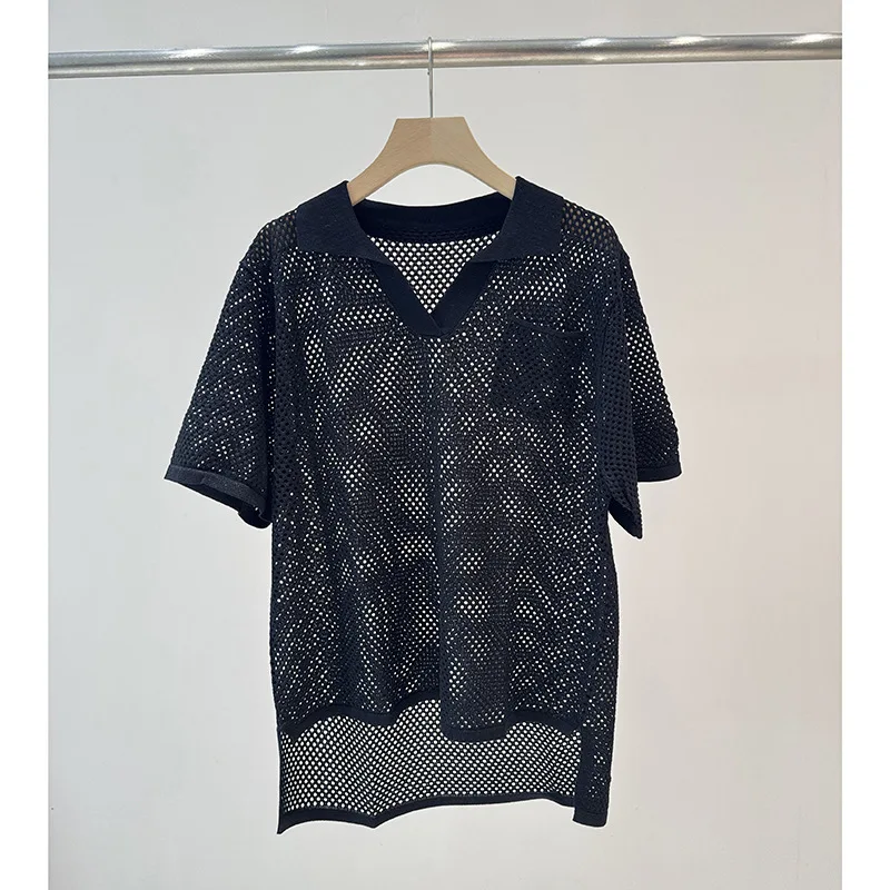 Summer Polo Knit High-Quality Short-Sleeve Women'S Loose Sheer Slimming Casual Cover-Up