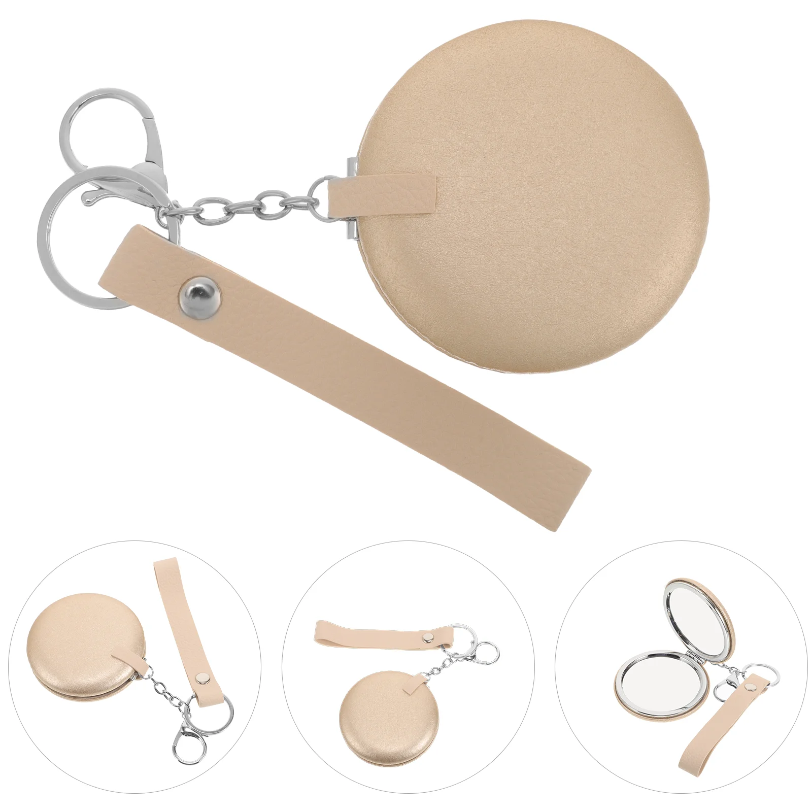1Pcs Portable Mini Makeup Mirror Double-Sided Folding Keyring Vanity Mirror Pendant Keychain Pendant Keyring Ornaments