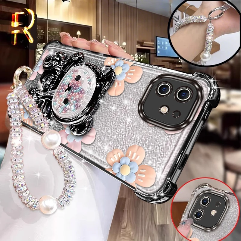 

11 Blue flowers prints Bracelet Holder Phone Case For iPhone 12ProMax XS 11Pro 12 XSMAX 11 6plus X 8 11ProMax 12Pro XR 7 Cover