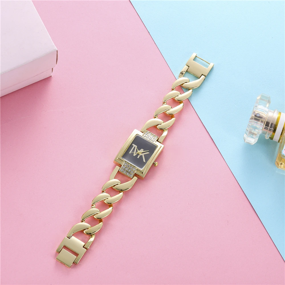 Luxury Gold Ladies Brand Watch Fashion Square With Diamonds Simple Women Quartz Watches Stainless Steel Strap Dress Clock