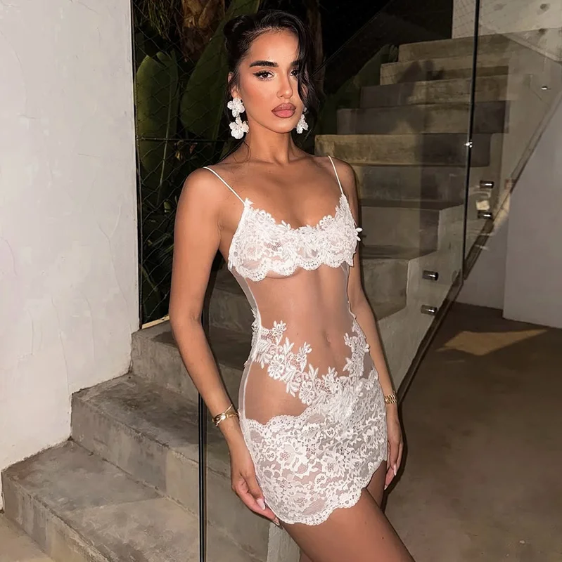 Hugcitar Damenmode, Spitze, solide Slips, Patchwork, sexy, schlank, durchsichtig, Minikleid, Sommerurlaub, Party, Nachtclub, Outfit – Detail 17