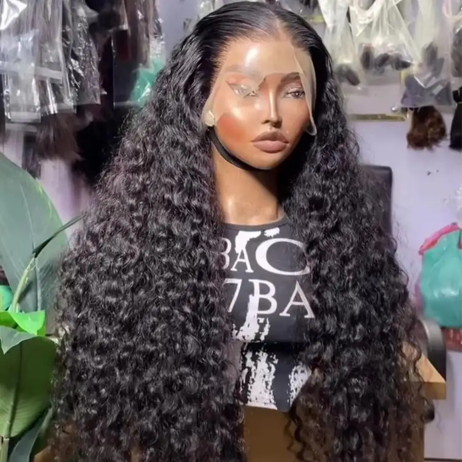 

Black Curly Wig 13x6 HD Lace Front Wig Human Hair Deep Wave 40 30 Inch Wet and Wavy Water Wave Preplucked Glueless Wig For Women