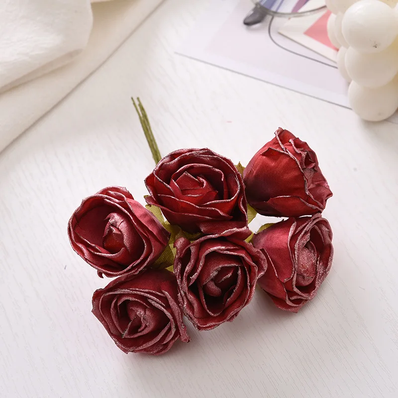 6 Stück künstliche Blumen, 4 cm, Seidenstrauß in leuchtendem Rosa für Hochzeit, Heimdekoration, DIY-Kranz, Geschenkbox, Scrapbook, künstliche Blumen – Detail 9