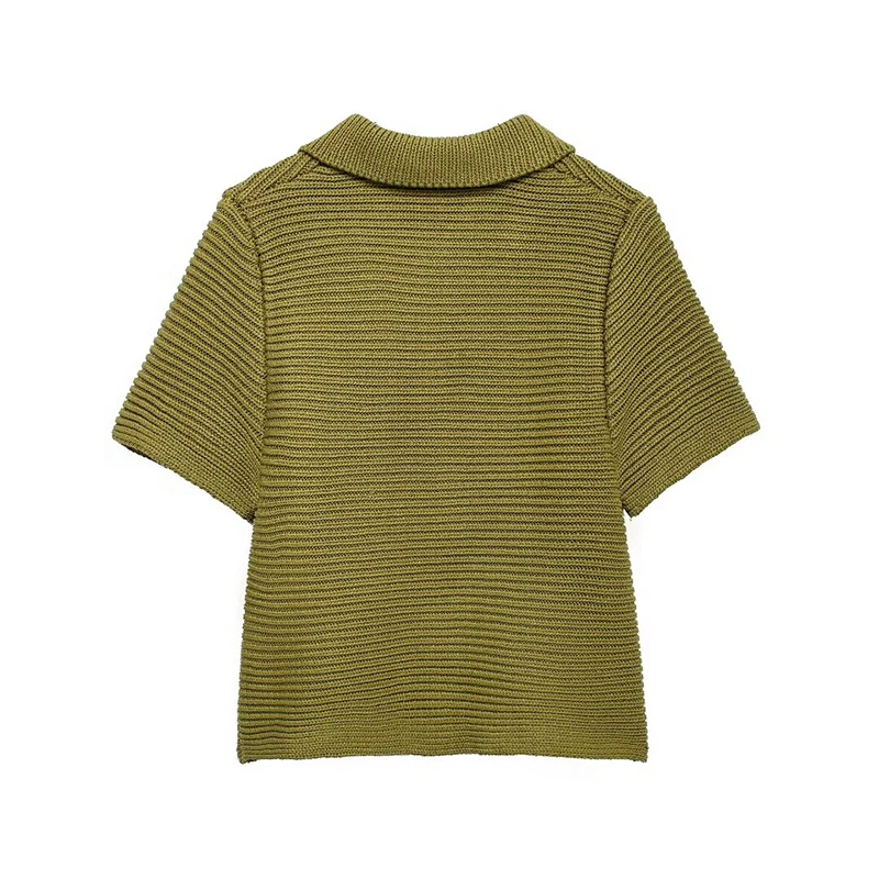 Willshela Women Fashion Solid Single Breasted Knitted Sweater Vintage Lapel Neck Short Sleeve Female Chic Lady Outfits