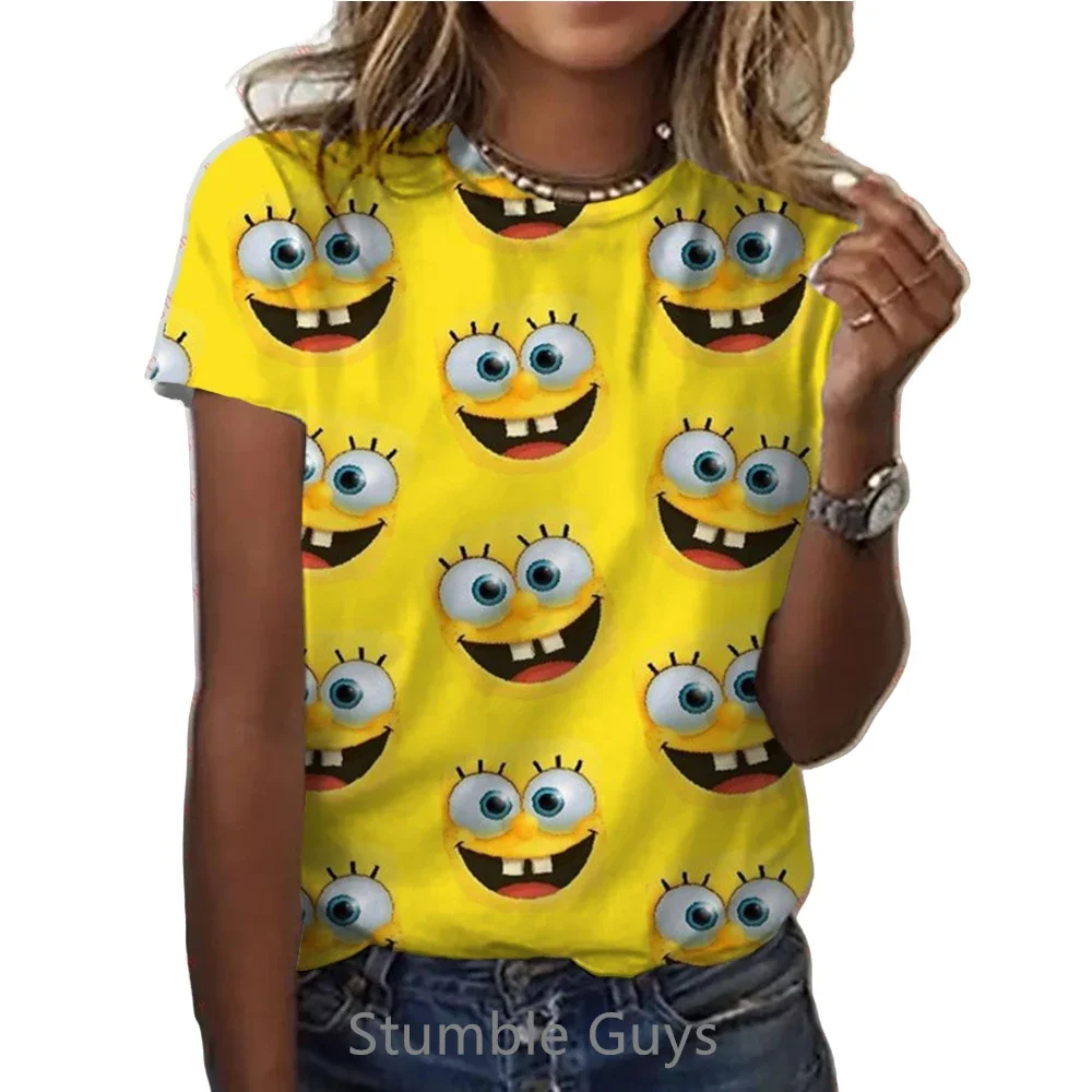 SpongeBob T-shirt Women Cute Girls Patrick Star Clothes Cartoon 3D Casual Anime Clothing Kids Short-sleeved T -shirt