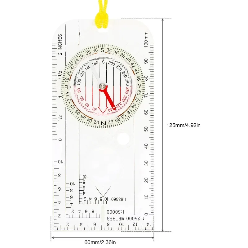 Portable multifunctional tool suitable for outdoor hiking and camping survival, compass, map ruler, luminous characteristics