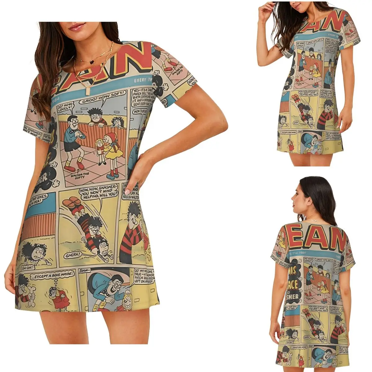 1984 Beano  Dennis The Menace And Gnasher Short Sleeves Nightdress For Sleeping Women Short Sleeve Nightgowns Loose Pajama Dress