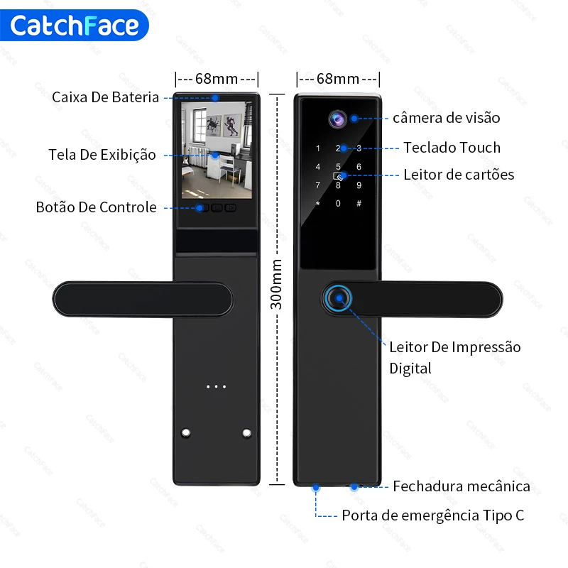 Fechadura inteligente para porta, brasil, tuya, voz portuguesa, fechadura eletrônica digital, bluetooth, aplicativo, senha de impressão digital,