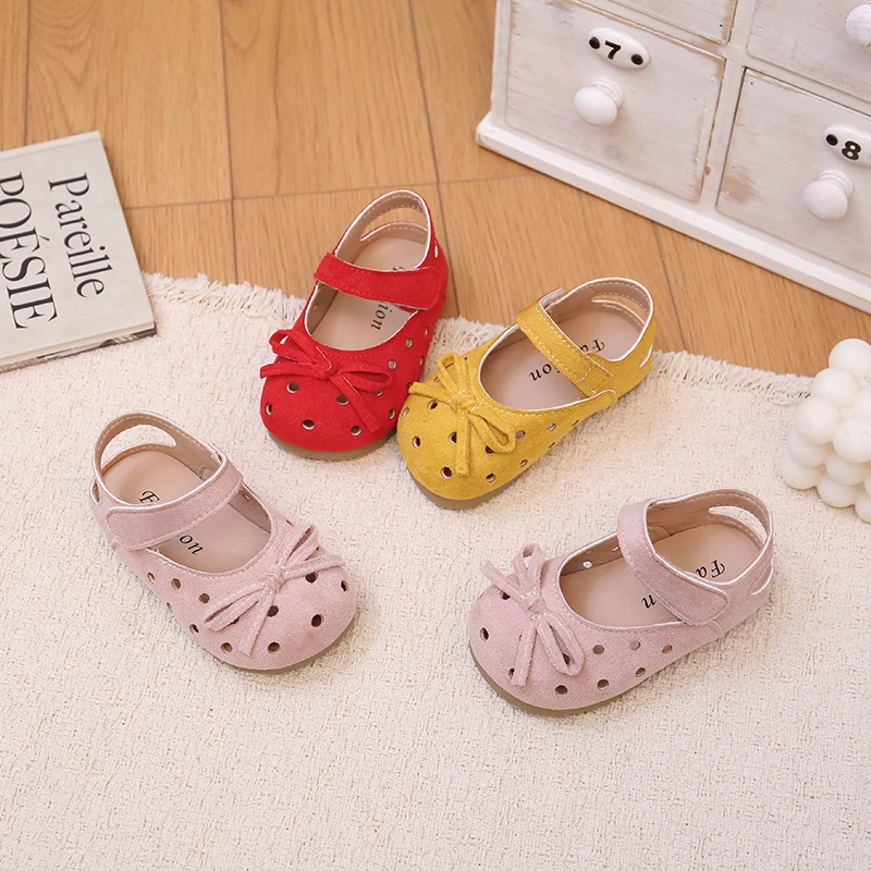 Kids Sandals Sweet Candy Color Girls Princess Shoes with Simple Bows 2026 Summer New Children Beach Shoes Soft Bottom Non-slip
