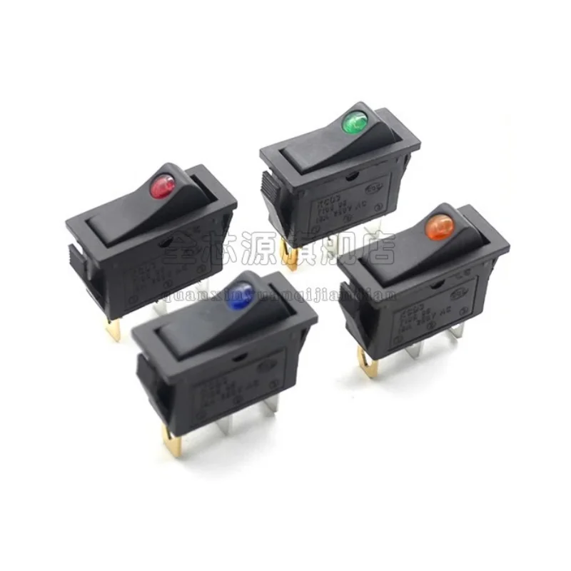 

1PCS KCD3 Black Rocker Switch ON OFF 3Pin Latching 16A 250VAC With Dot LED For Motor Car Auto Switch Red Blue Green Yellow Light