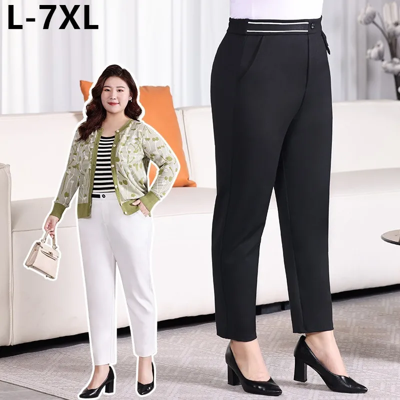 Lady Pants Women Ankle Length White Black Plus Size 5XL 6XL 7XL Spring Summer Harem High Waisted Girls Formal Office Trousers